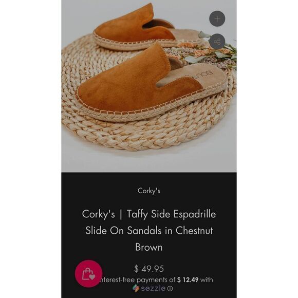 Boutique Corky's Taffy Side Espadrille Slide On Sandals in Chestnut Brown EUC - Picture 6 of 7